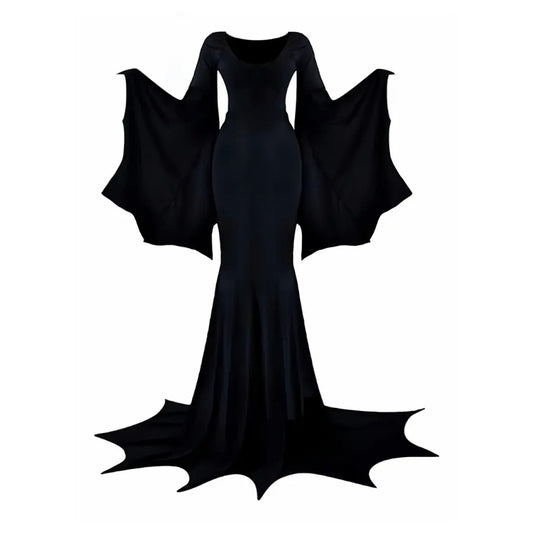 Black Costume Womens Gothic Witch Bat Sleeve Dress Halloween Cosplay Costumes Vintage Carnival Party Outfit