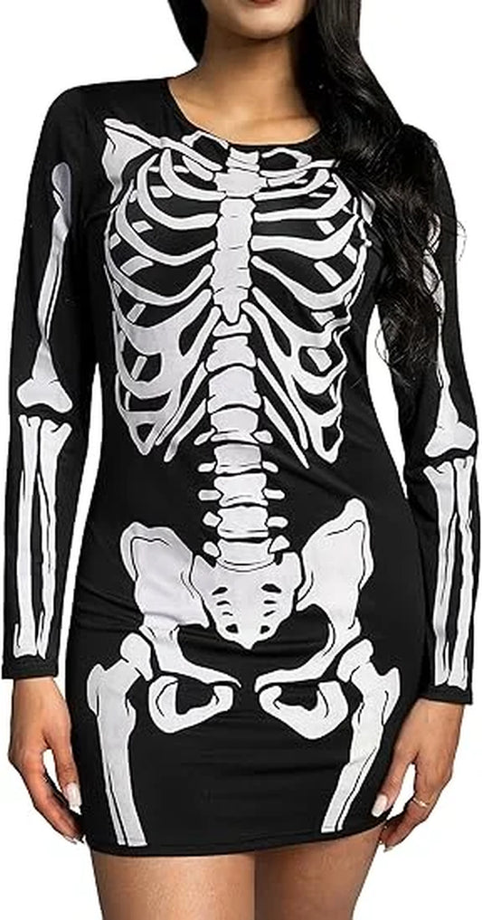 Skeleton Dress for Women, Glow in the Dark Skeleton Costume for Adult Halloween Dress up Party Cosplay