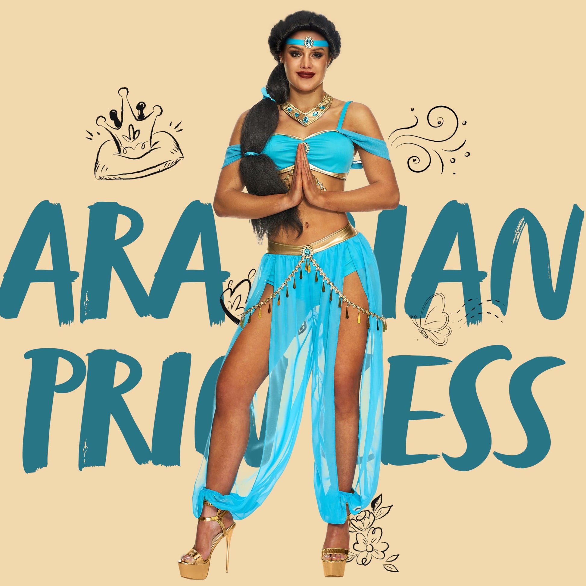 Arabian Princess Costume for Women Fairy Dance Outfit Halloween Fancy-Dress Costume for Themed Party Cosplay