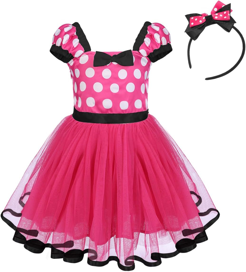 Girls' Polka Dots Princess Party Cosplay Pageant Fancy Costume Tutu Birthday Dress Up+Ears Headband