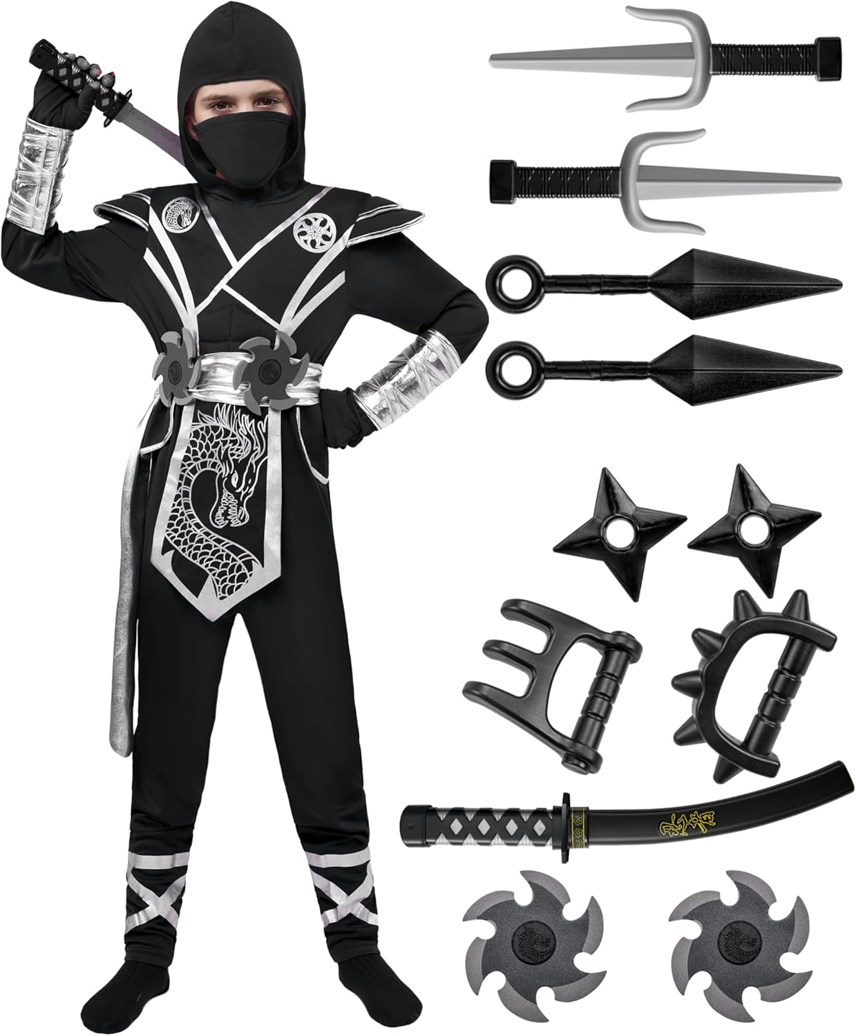 Halloween Ninja Costume Kids, Ninja Dragon Jumpsuit Set, Boys Halloween Costume for Dressup Party