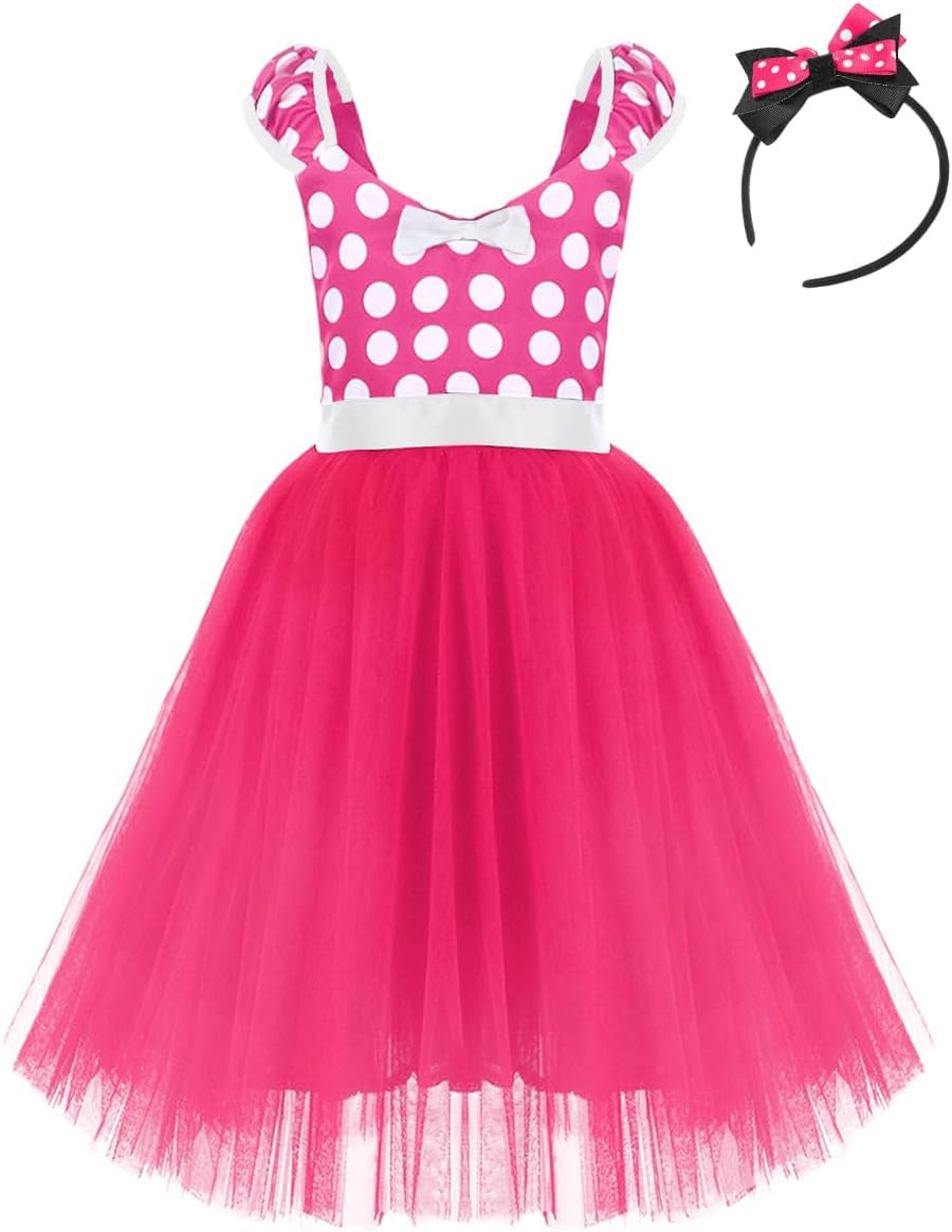 Girls' Polka Dots Princess Party Cosplay Pageant Fancy Costume Tutu Birthday Dress Up+Ears Headband