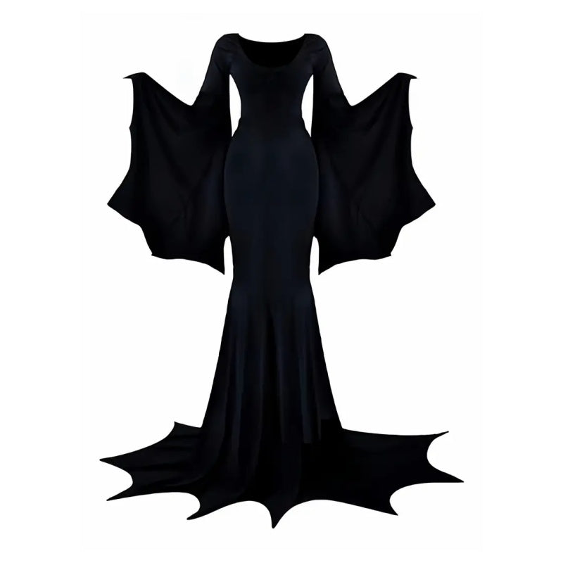 Black Costume Womens Gothic Witch Bat Sleeve Dress Halloween Cosplay Costumes Vintage Carnival Party Outfit