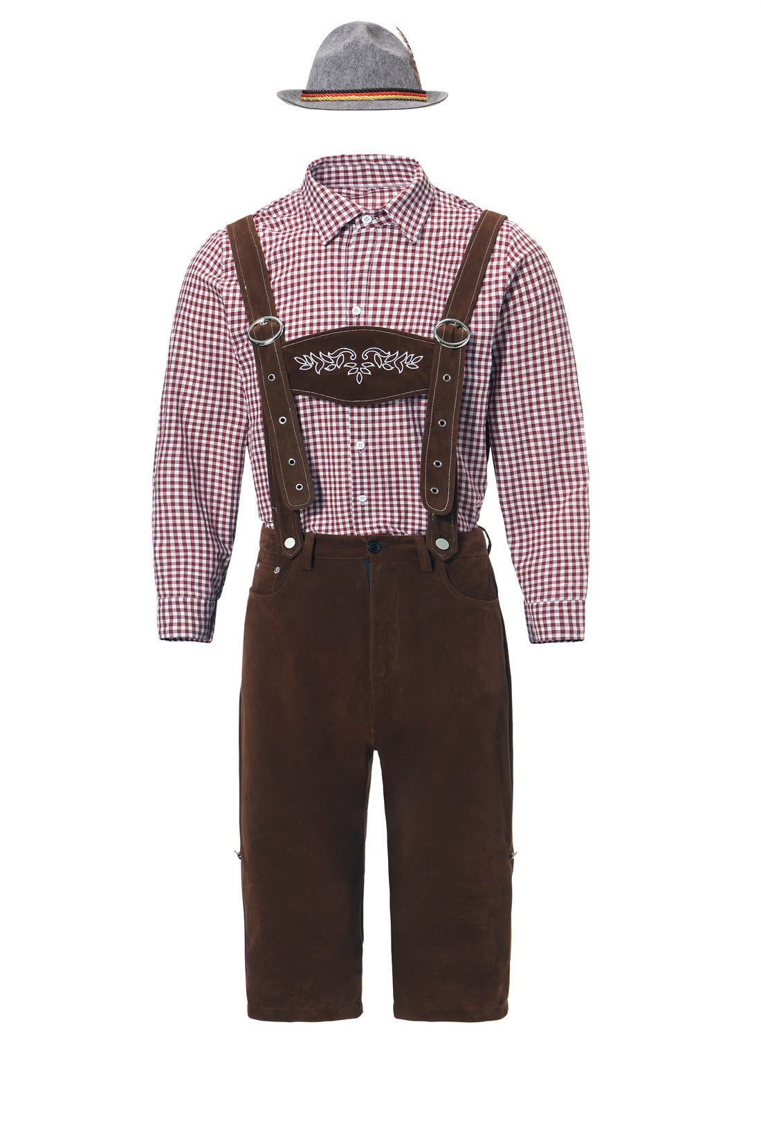 German Traditional Beer Festival Costume Halloween Plaid Shirt Men'S Bib Hat Three-Piece Suit Performance Wear
