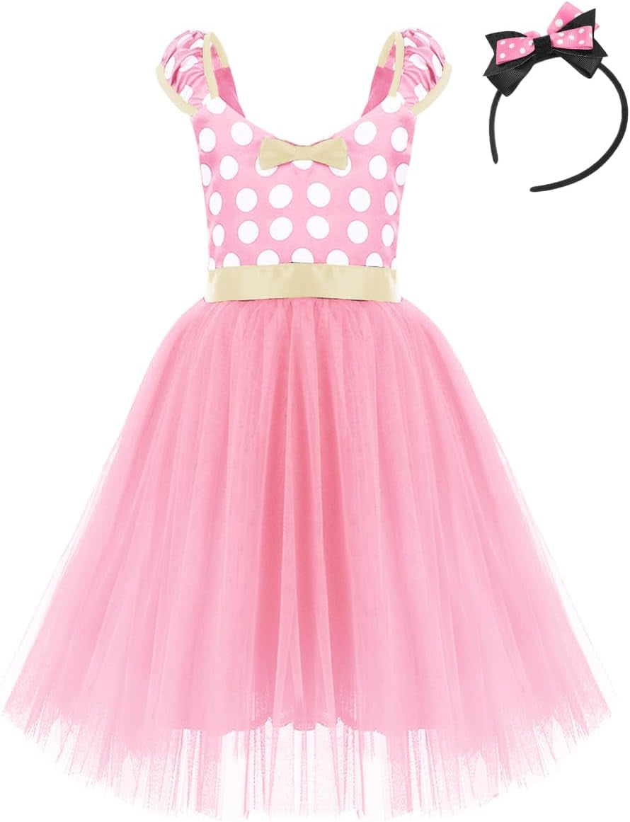 Girls' Polka Dots Princess Party Cosplay Pageant Fancy Costume Tutu Birthday Dress Up+Ears Headband