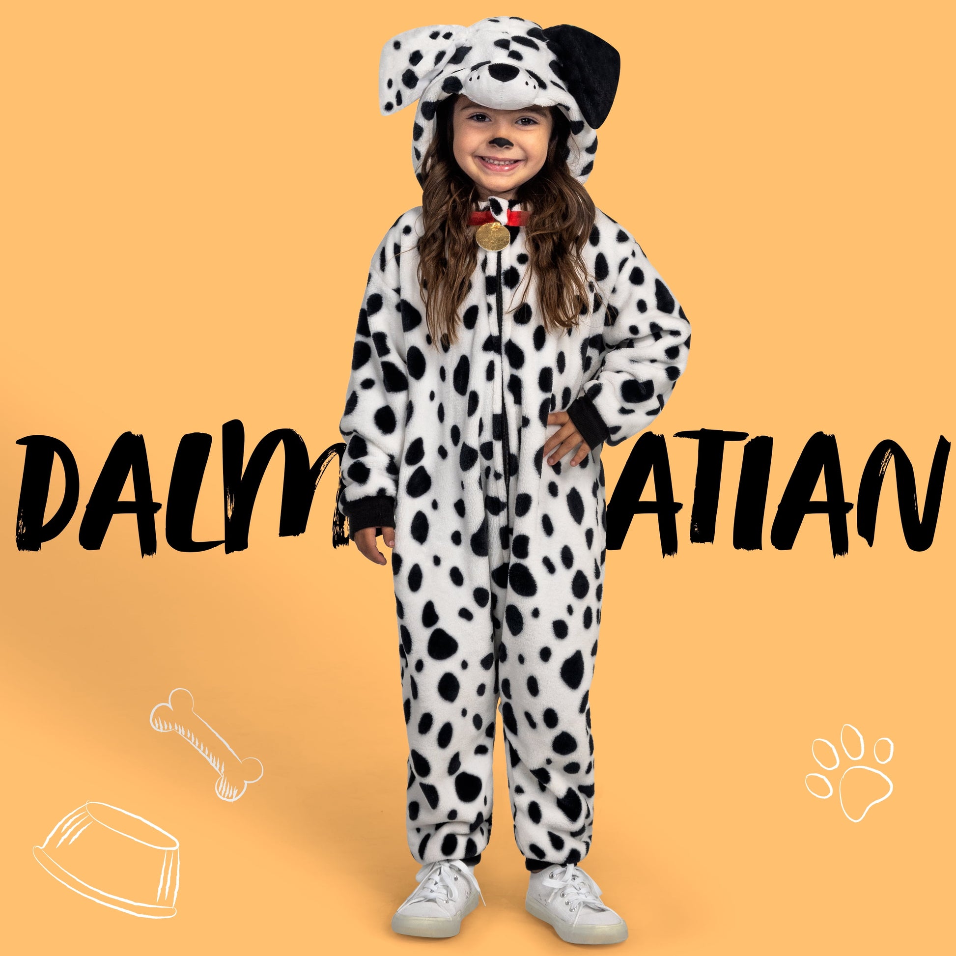 Kids Dalmatian Puppy Costume, Halloween Puppy Costume, Halloween Trick or Treat Party Dress Up, Ages 5-12