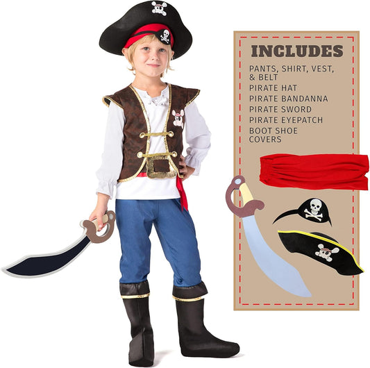Halloween Pirate Costume Kids, Boys Pirate Costume Set for Toddler Halloween Dressup, Themed Party