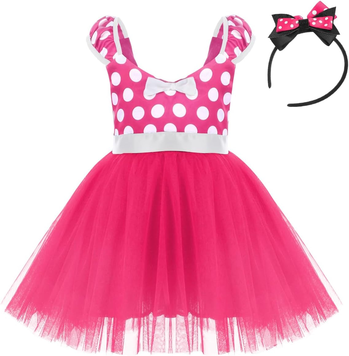 Girls' Polka Dots Princess Party Cosplay Pageant Fancy Costume Tutu Birthday Dress Up+Ears Headband