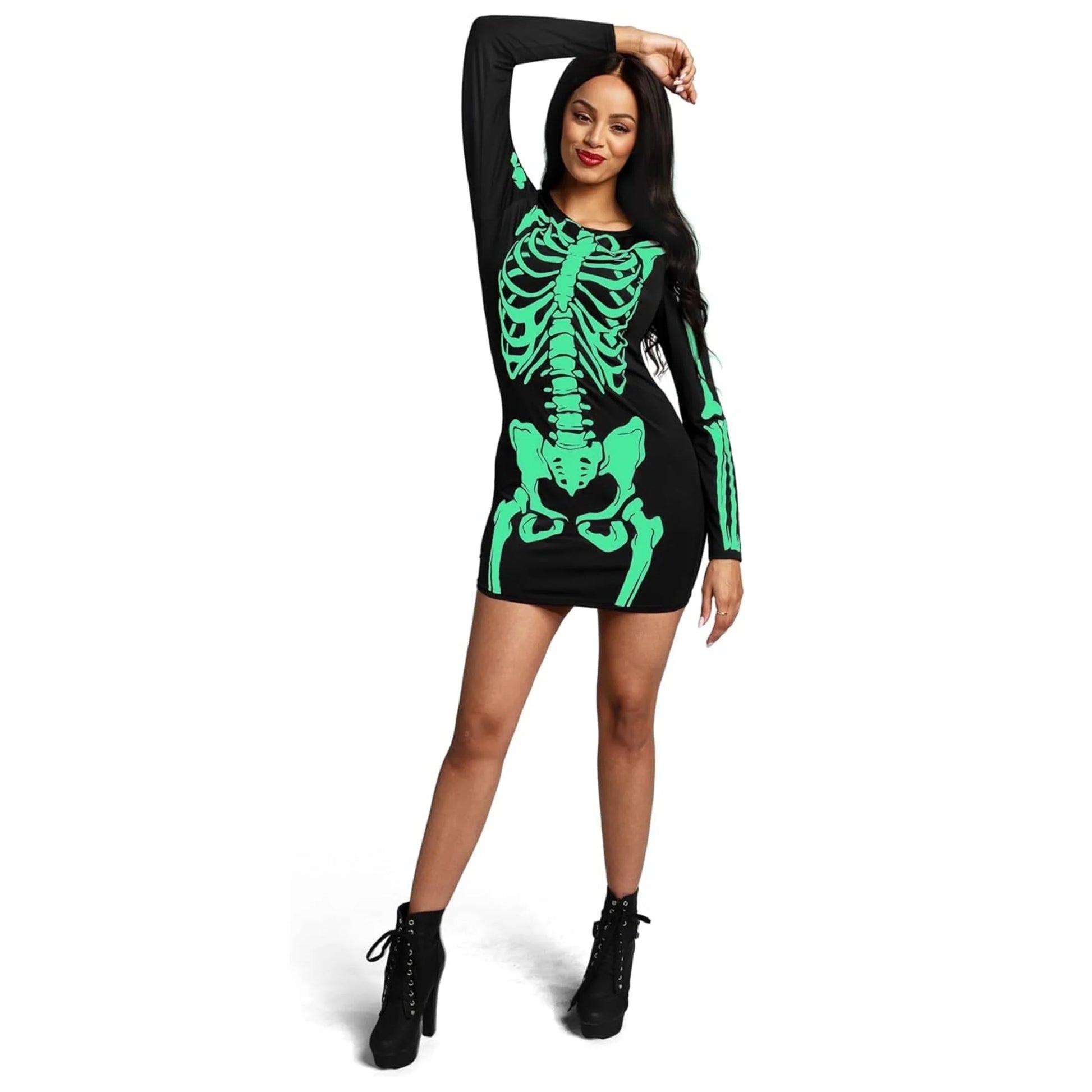 Skeleton Dress for Women, Glow in the Dark Skeleton Costume for Adult Halloween Dress up Party Cosplay