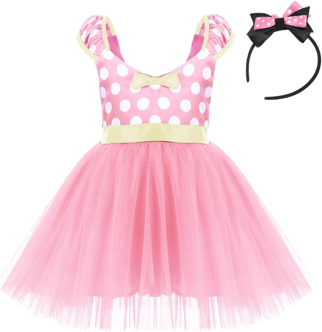 Girls' Polka Dots Princess Party Cosplay Pageant Fancy Costume Tutu Birthday Dress Up+Ears Headband