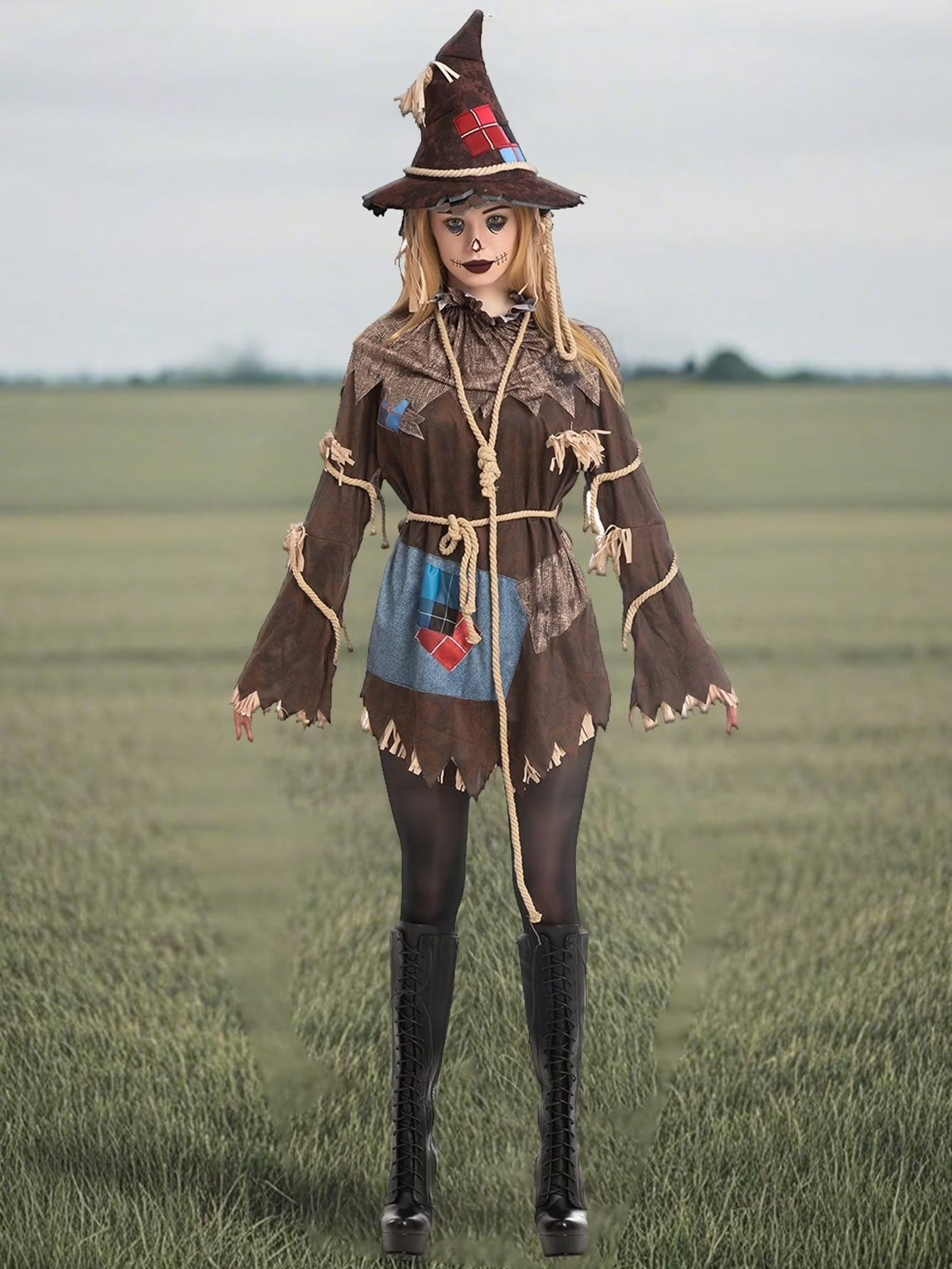 Scary Scarecrow Costume for Adult Women Halloween Dress up Party Cosplay