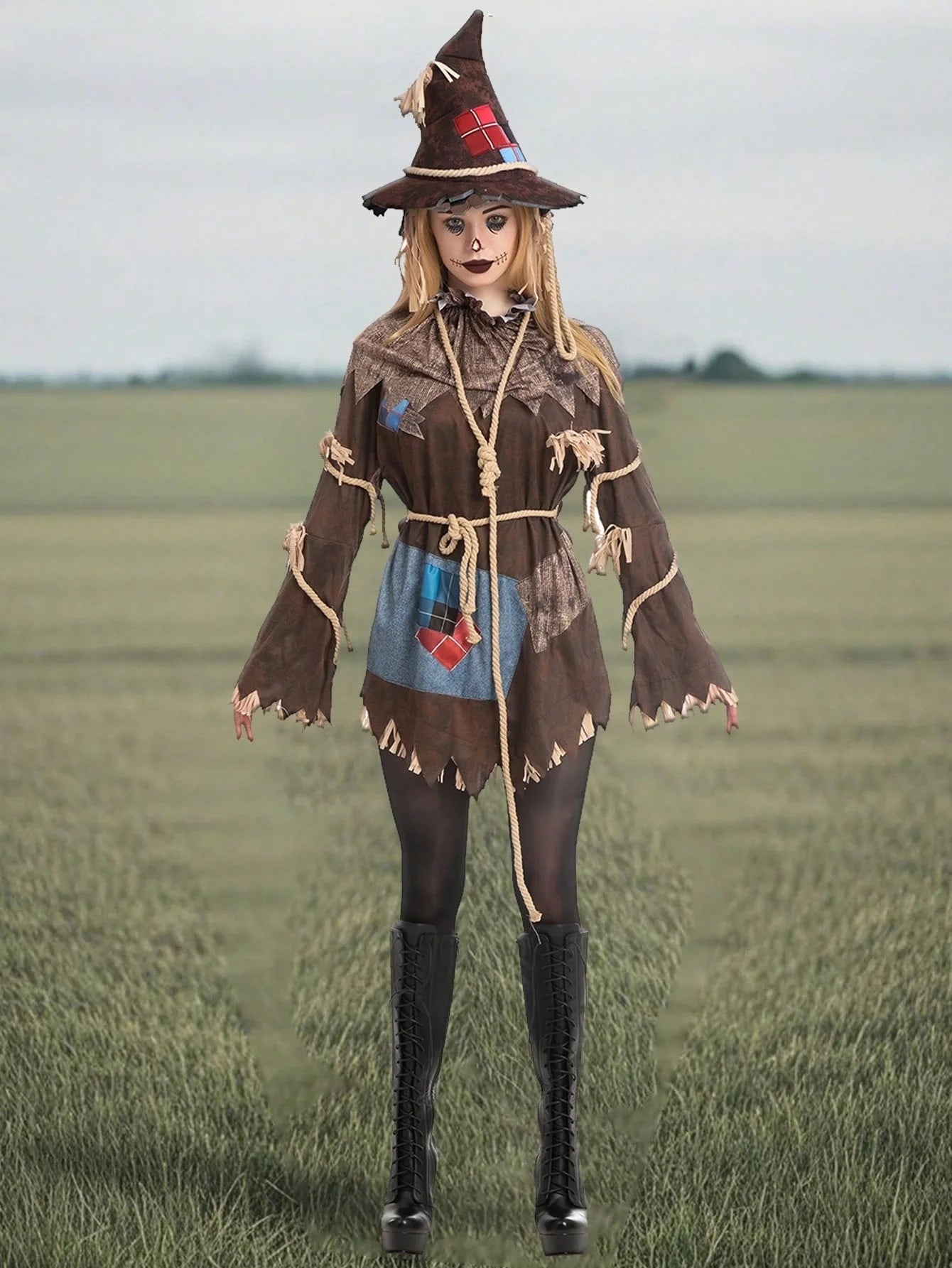 Scary Scarecrow Costume for Adult Women Halloween Dress up Party Cosplay