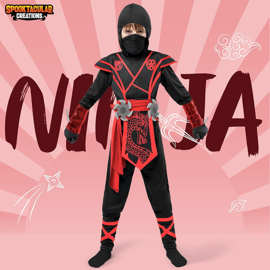 Halloween Ninja Costume Kids, Ninja Dragon Jumpsuit Set, Boys Halloween Costume for Dressup Party