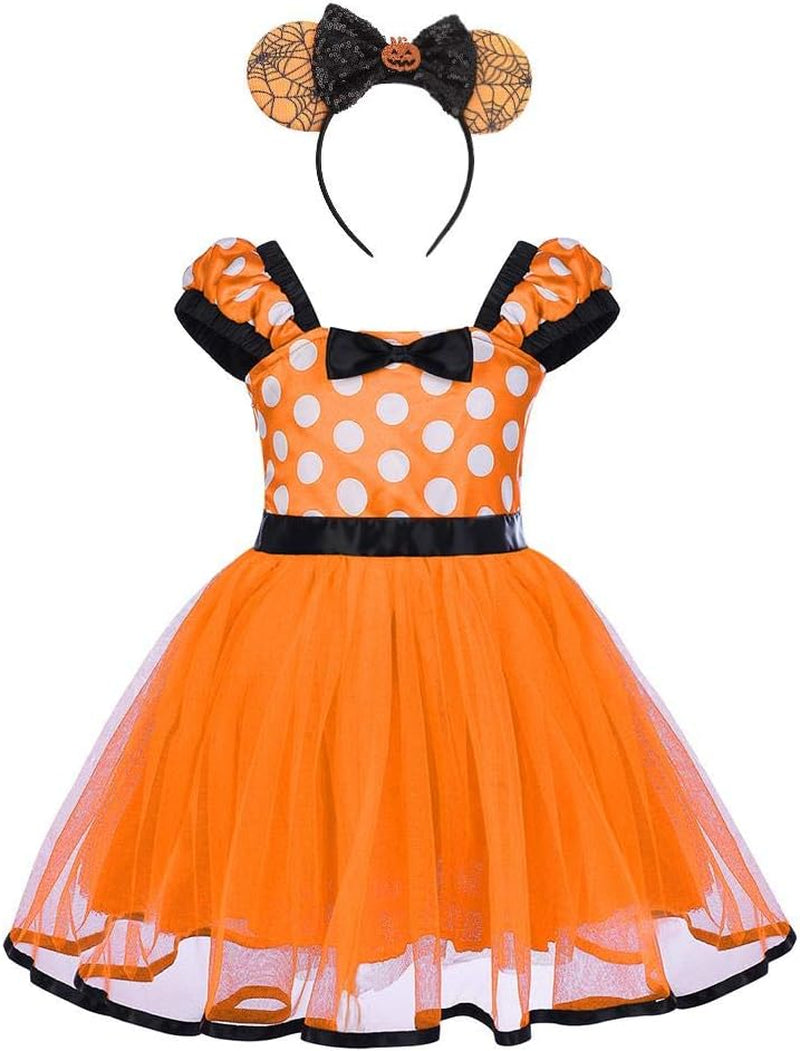 Girls' Polka Dots Princess Party Cosplay Pageant Fancy Costume Tutu Birthday Dress Up+Ears Headband