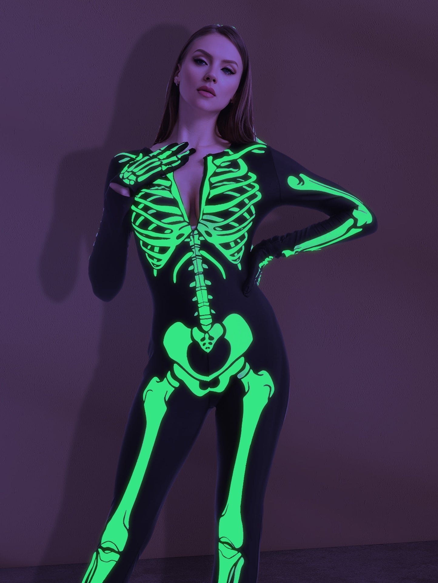 Skeleton Dress for Women, Glow in the Dark Skeleton Costume for Adult Halloween Dress up Party Cosplay
