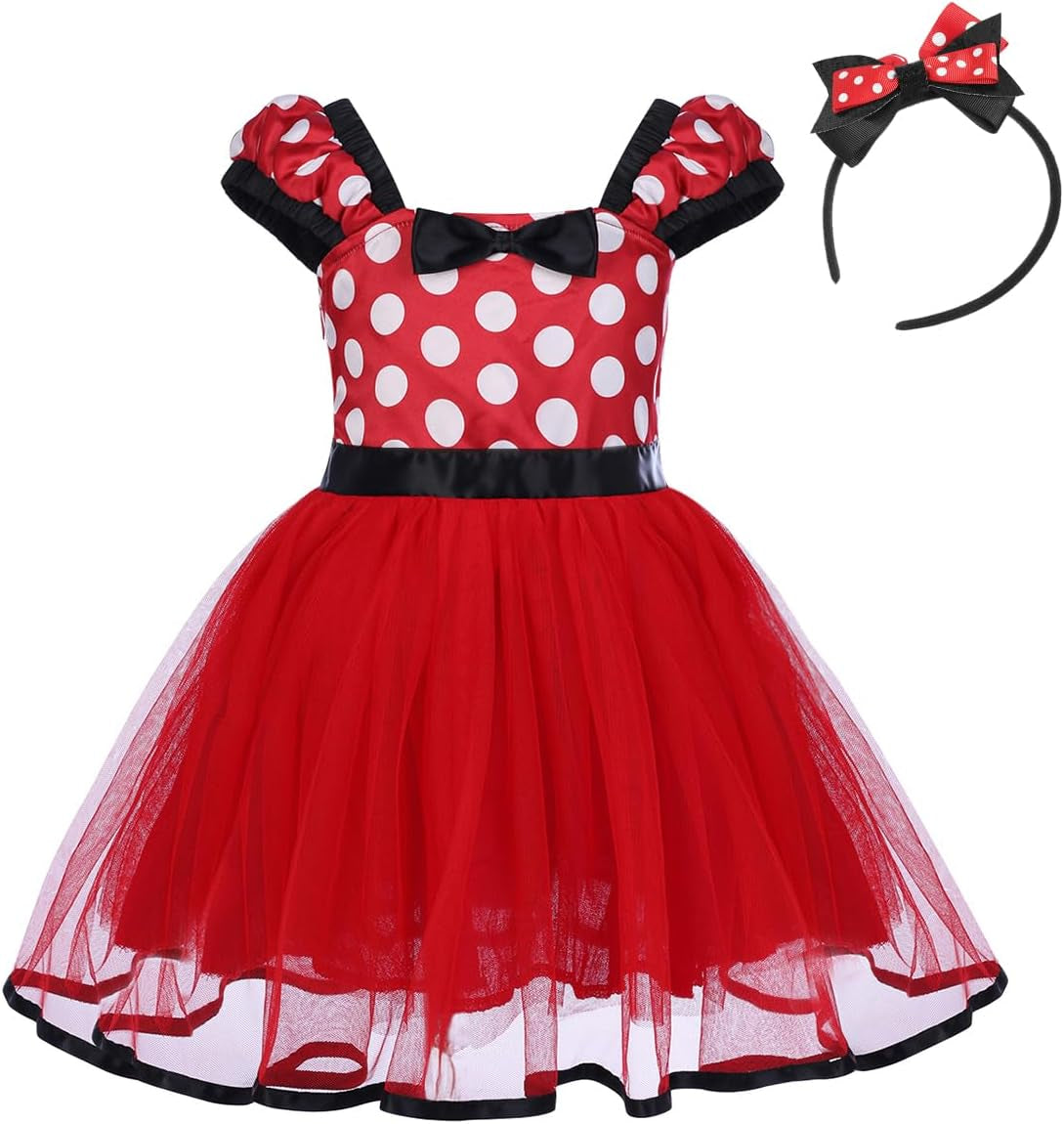 Girls' Polka Dots Princess Party Cosplay Pageant Fancy Costume Tutu Birthday Dress Up+Ears Headband