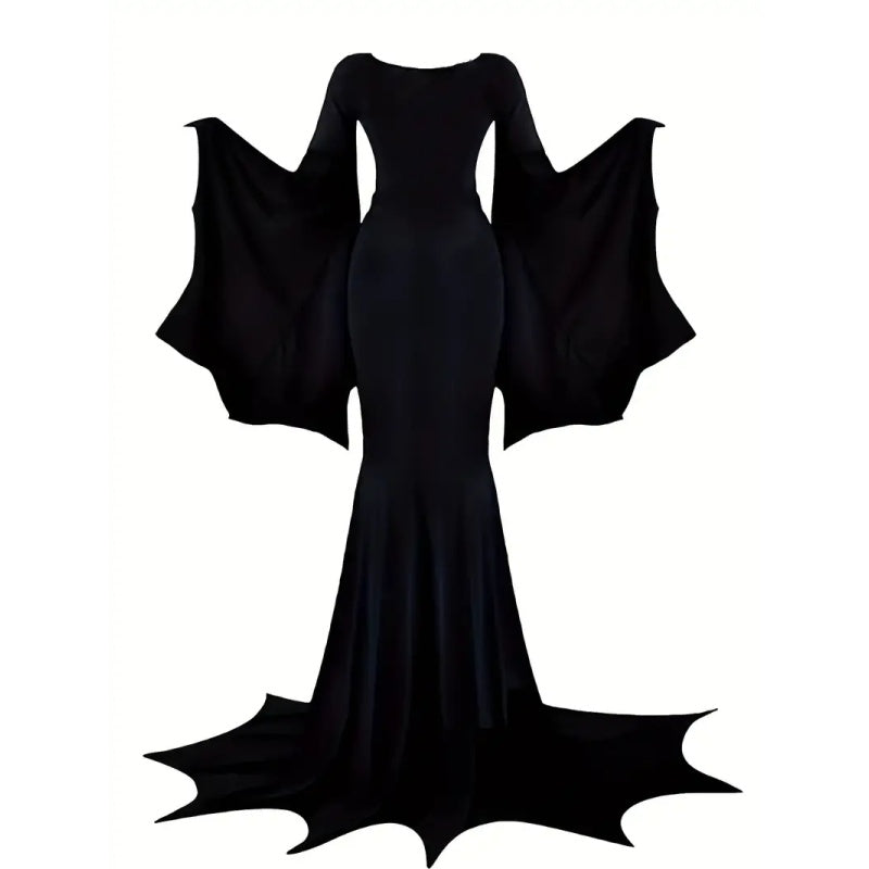 Black Costume Womens Gothic Witch Bat Sleeve Dress Halloween Cosplay Costumes Vintage Carnival Party Outfit
