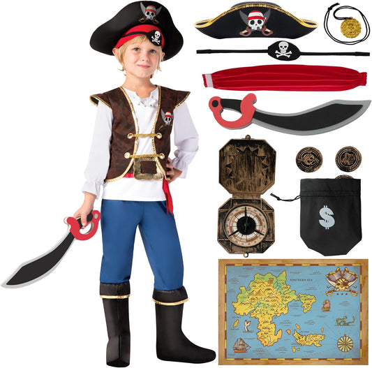 Halloween Pirate Costume Kids, Boys Pirate Costume Set for Toddler Halloween Dressup, Themed Party