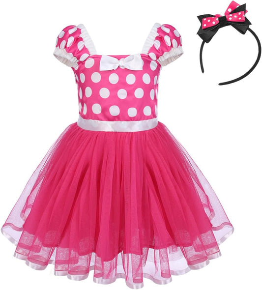 Girls' Polka Dots Princess Party Cosplay Pageant Fancy Costume Tutu Birthday Dress Up+Ears Headband