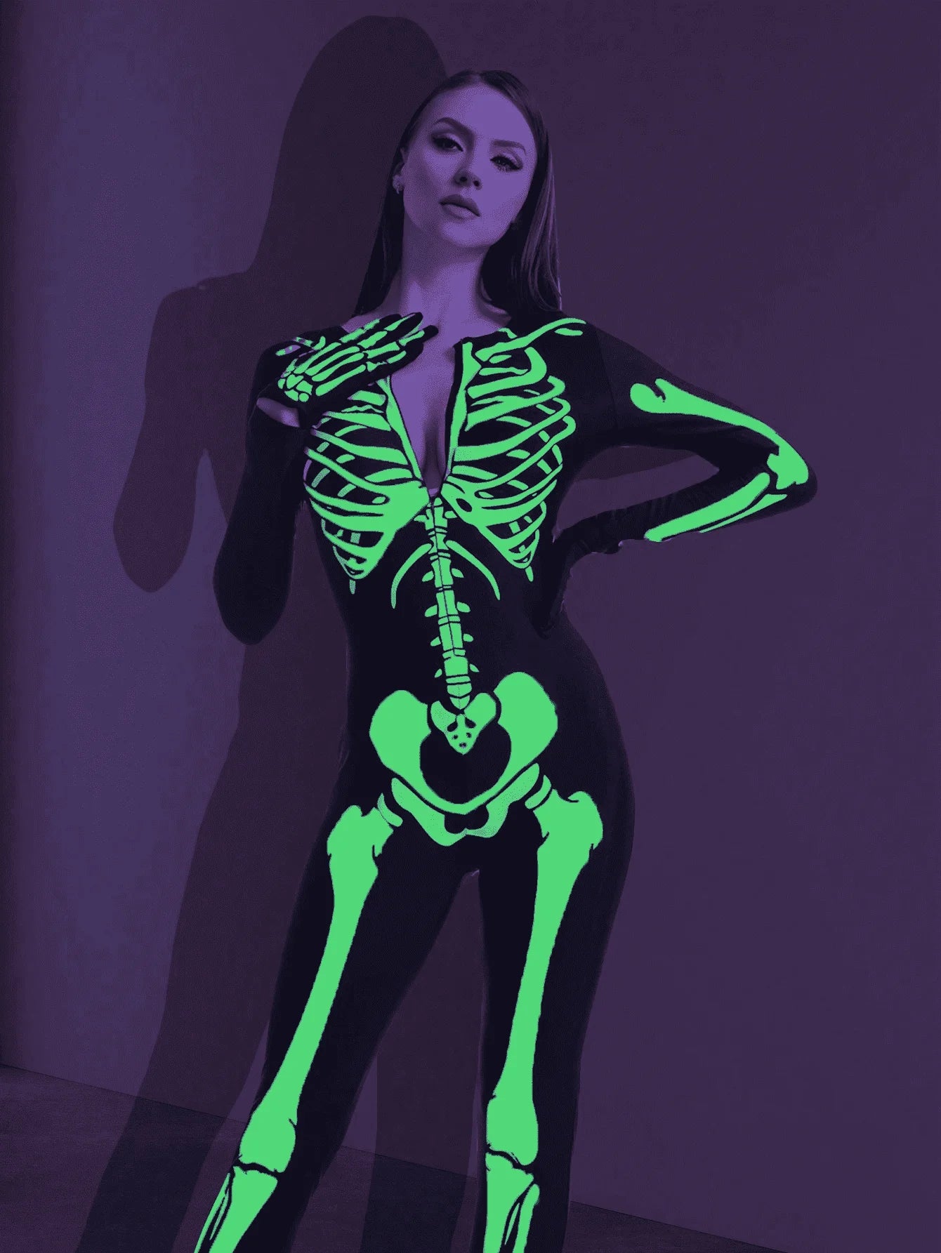 Skeleton Dress for Women, Glow in the Dark Skeleton Costume for Adult Halloween Dress up Party Cosplay