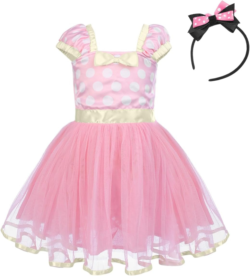 Girls' Polka Dots Princess Party Cosplay Pageant Fancy Costume Tutu Birthday Dress Up+Ears Headband
