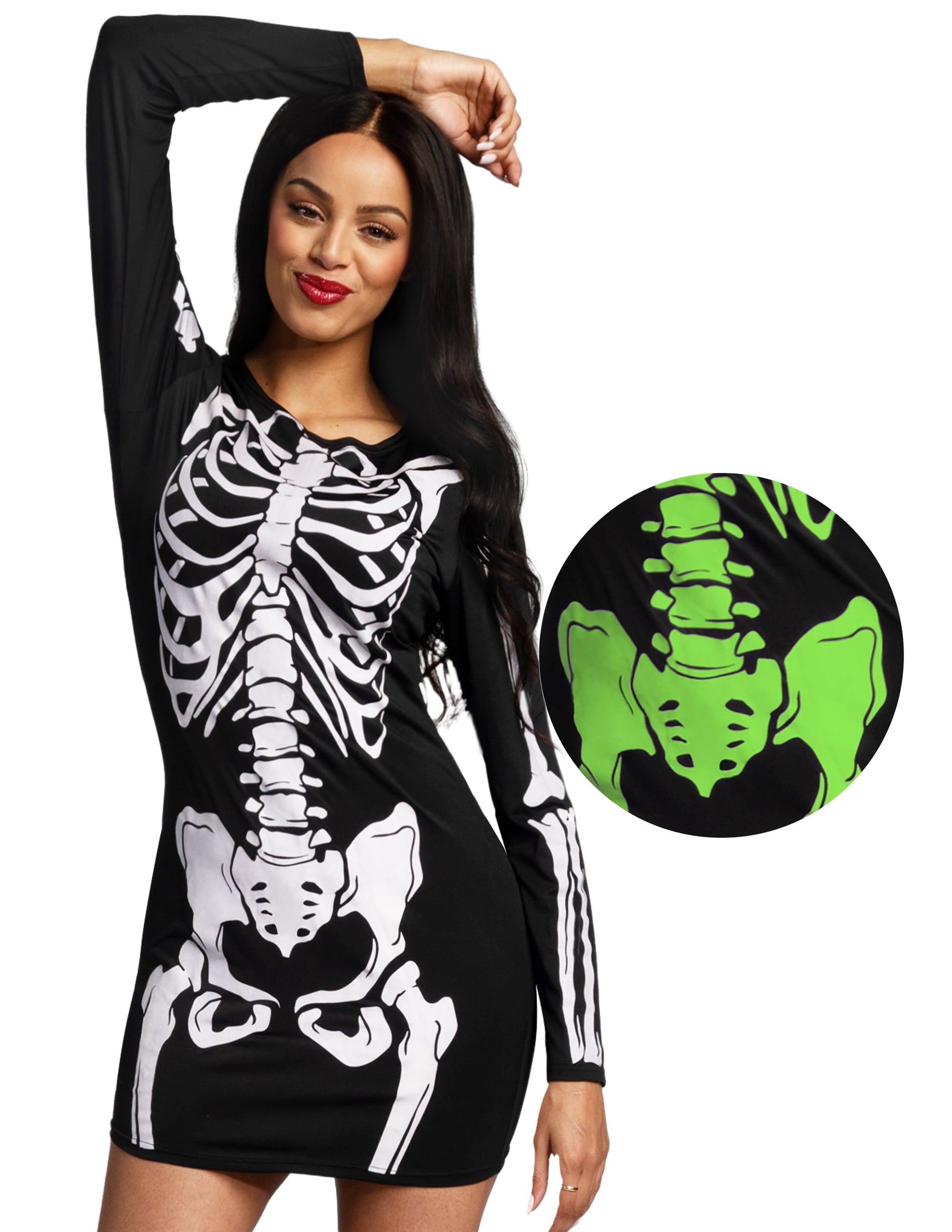 Skeleton Dress for Women, Glow in the Dark Skeleton Costume for Adult Halloween Dress up Party Cosplay