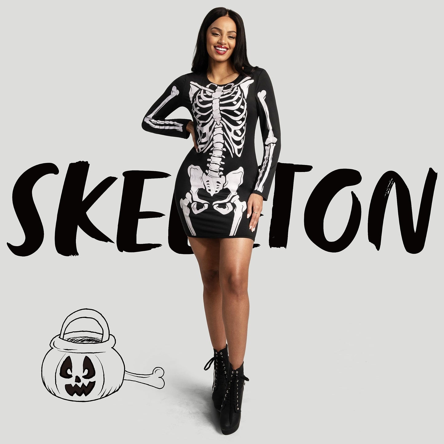 Skeleton Dress for Women, Glow in the Dark Skeleton Costume for Adult Halloween Dress up Party Cosplay