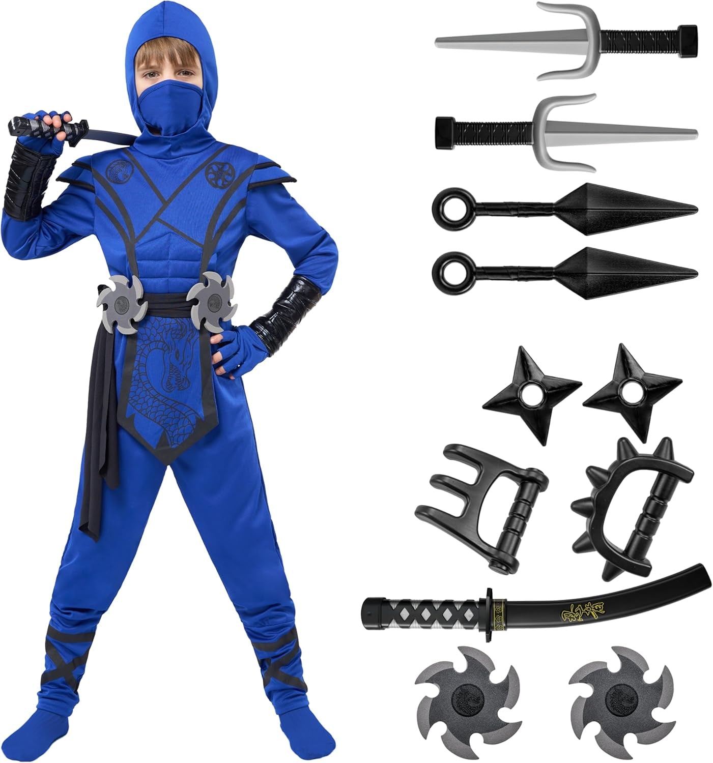 Halloween Ninja Costume Kids, Ninja Dragon Jumpsuit Set, Boys Halloween Costume for Dressup Party