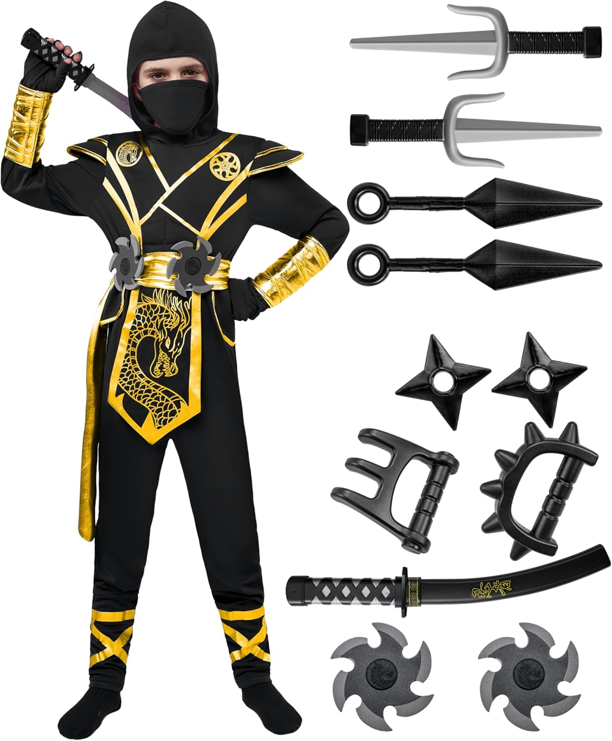 Halloween Ninja Costume Kids, Ninja Dragon Jumpsuit Set, Boys Halloween Costume for Dressup Party