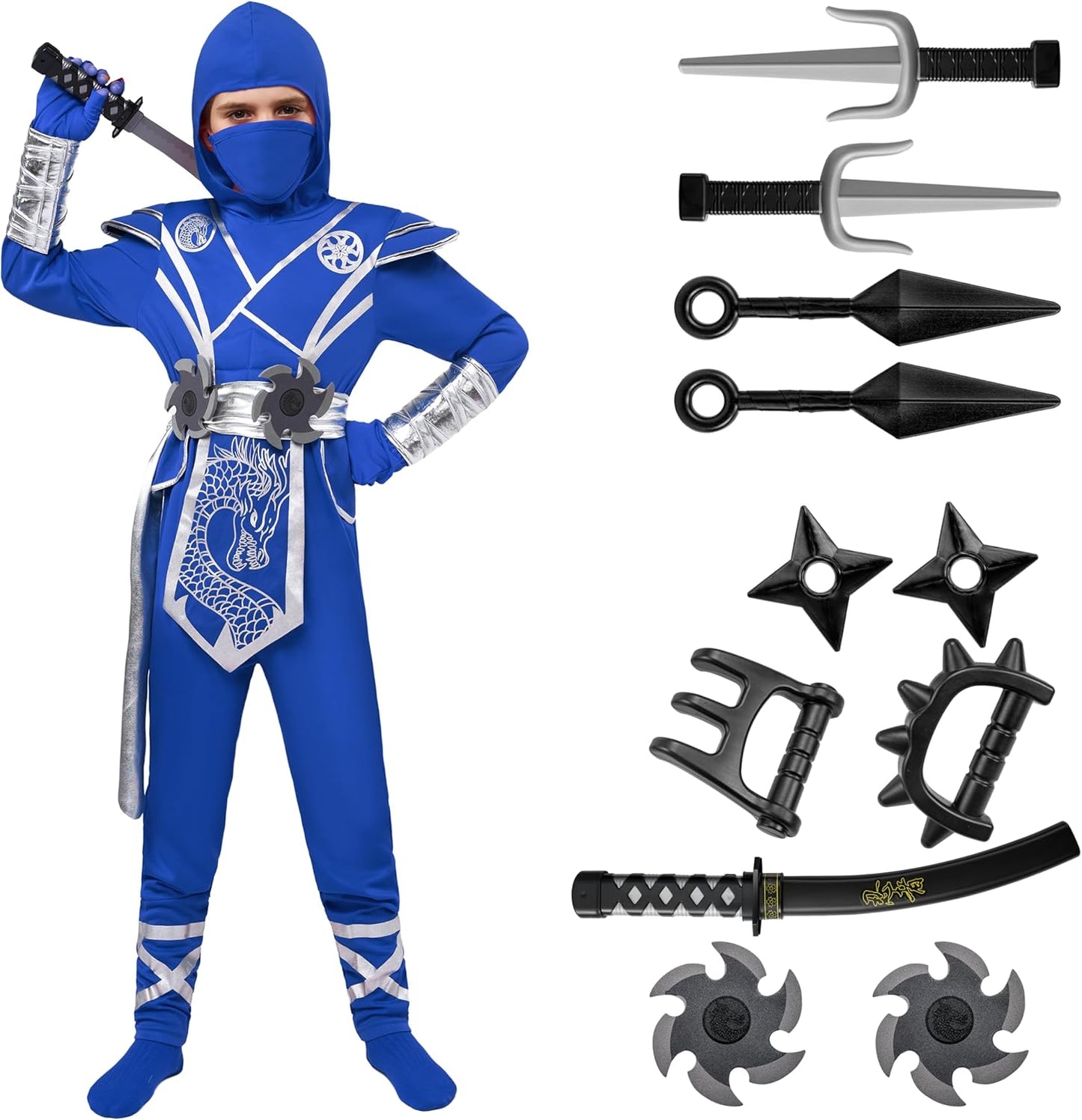 Halloween Ninja Costume Kids, Ninja Dragon Jumpsuit Set, Boys Halloween Costume for Dressup Party