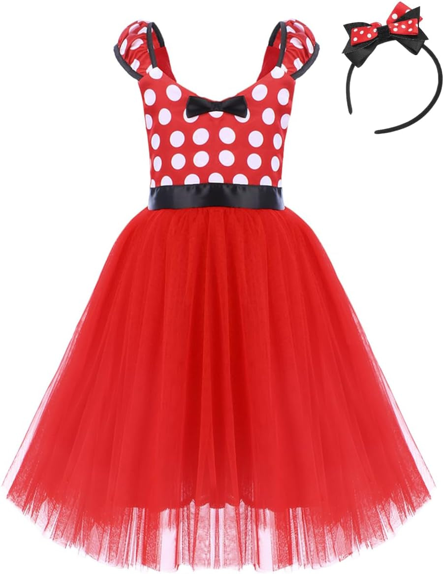 Girls' Polka Dots Princess Party Cosplay Pageant Fancy Costume Tutu Birthday Dress Up+Ears Headband