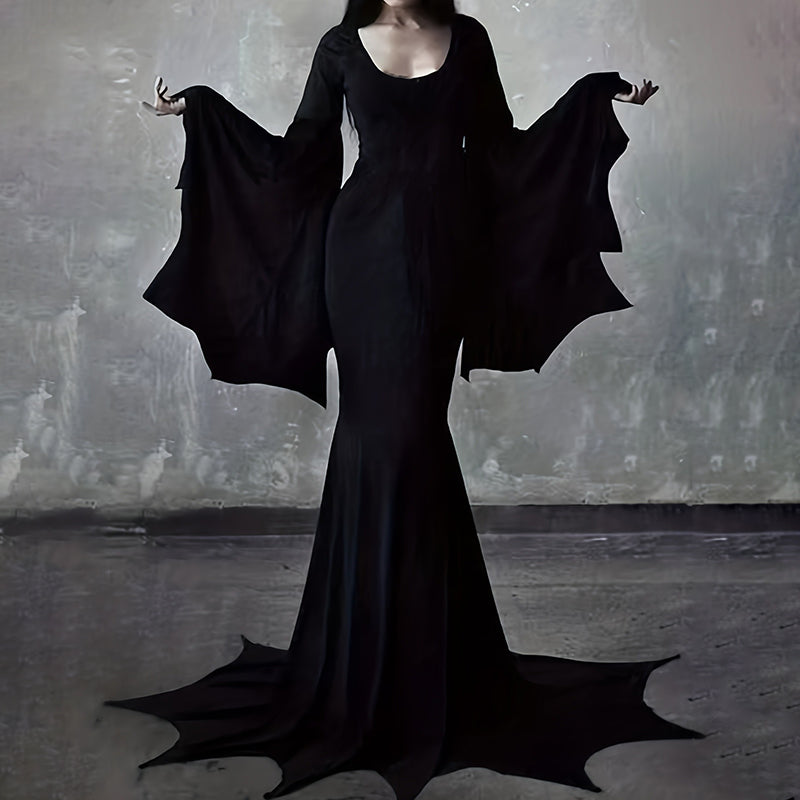 Black Costume Womens Gothic Witch Bat Sleeve Dress Halloween Cosplay Costumes Vintage Carnival Party Outfit