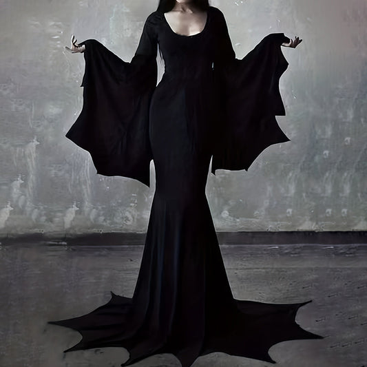 Black Costume Womens Gothic Witch Bat Sleeve Dress Halloween Cosplay Costumes Vintage Carnival Party Outfit