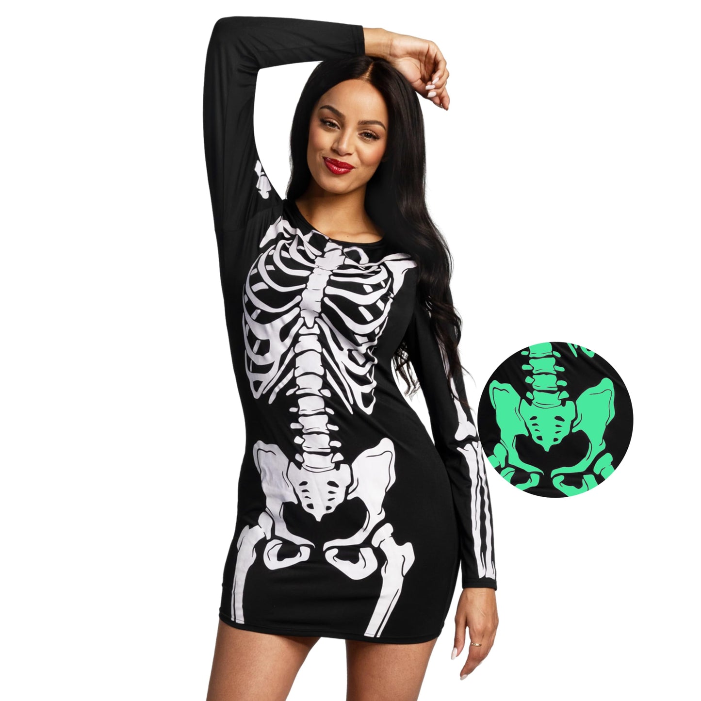 Skeleton Dress for Women, Glow in the Dark Skeleton Costume for Adult Halloween Dress up Party Cosplay