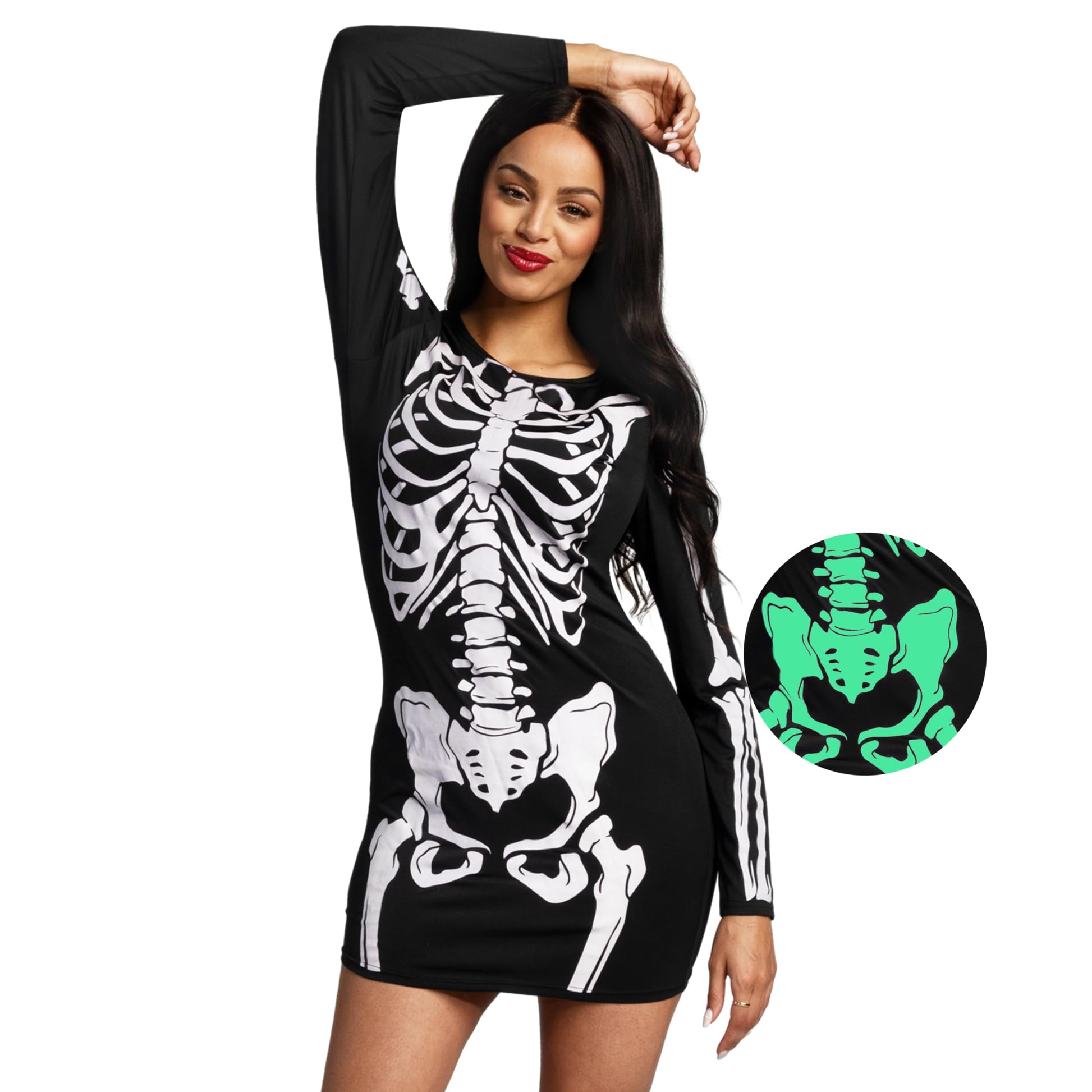 Skeleton Dress for Women, Glow in the Dark Skeleton Costume for Adult Halloween Dress up Party Cosplay